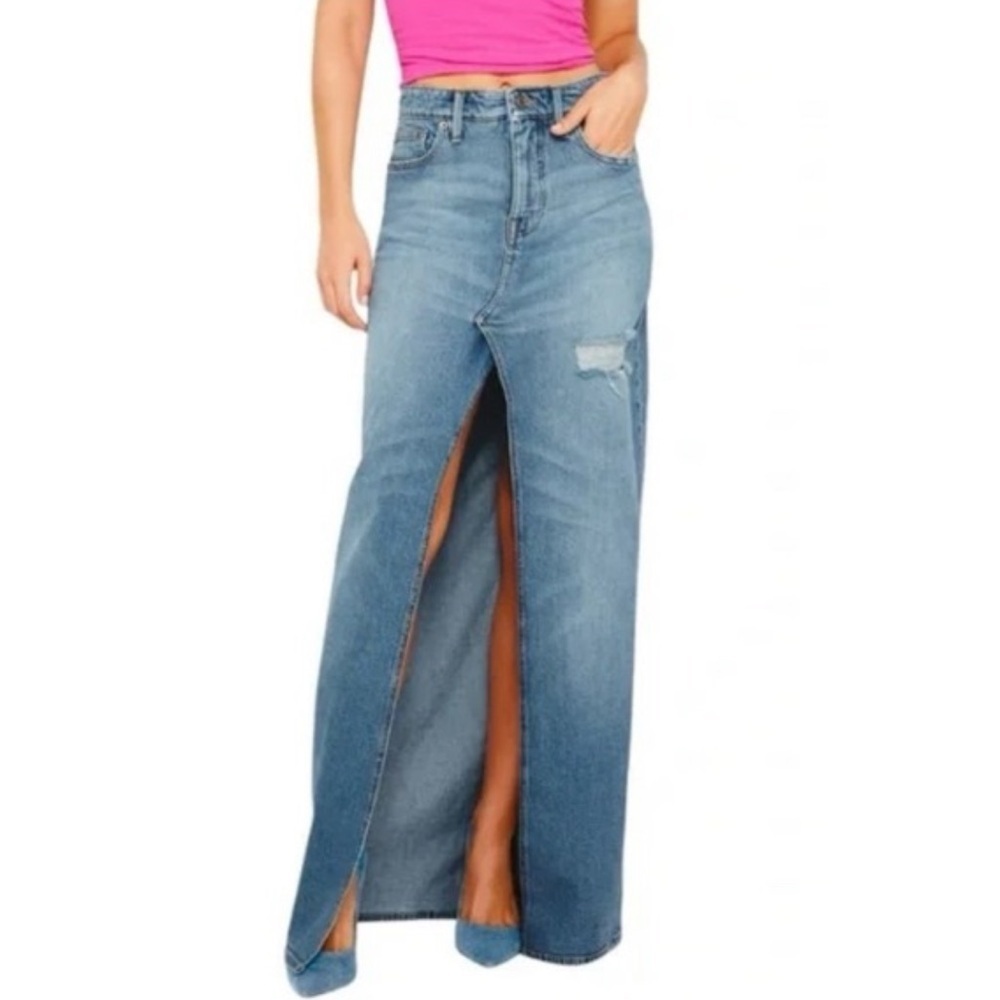 Good American Good Ease Maxi Skirt Women Blue Denim Retro Boho